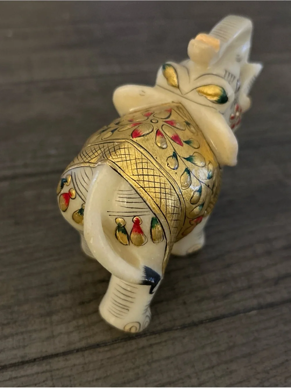 Hand-painted and Gilt Marble Elephant Figurine From India. 3” Tall